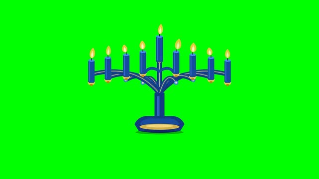 Happy Hanukkah Traditional Hanukkiah Candle Lighting Green Screen Animation