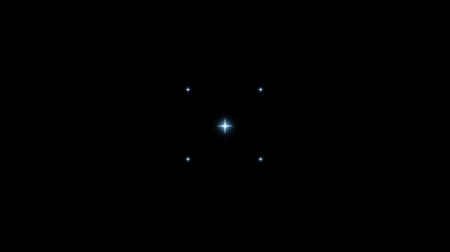 white shining dust light magic sparkles, vector glowing star light effect doodle style, star twinkling animation for festive holiday event, transparent black background 4k loop motion graphics