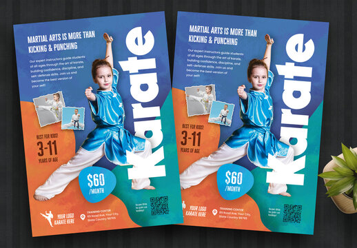 Karate Kids Sports Academy Flyer Template Colour Blue