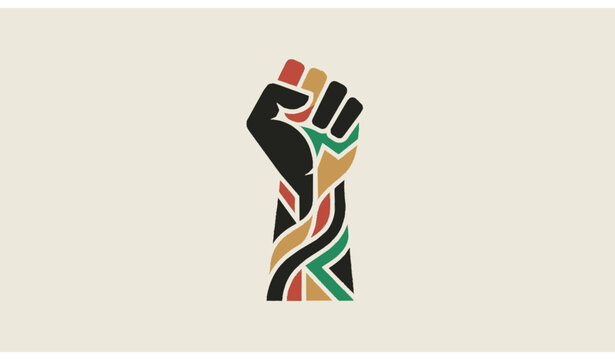 Raised fist icon with pan African colors vector illustration for Black History Month and Juneteenth