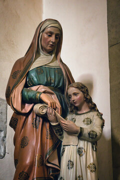 View Of A Painted Polychrome Statue Of Saint Anne And Virgin Mary