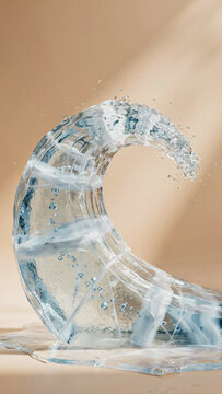 Abstract translucent wave sculpture of clear water splashing against neutral backdrop with abstract sculpture translucent background creative conceptual refreshing droplets sparkling splatter