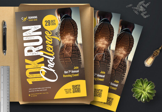 Run and Walk Challenge Fitness Flyer Template Colour Yellow