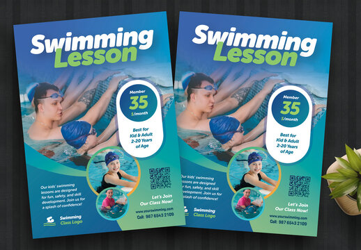 Swimming Lesson for Kids Flyer Template Colour Blue