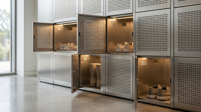 Smart shoe sterilizing and drying locker system with illuminated compartments