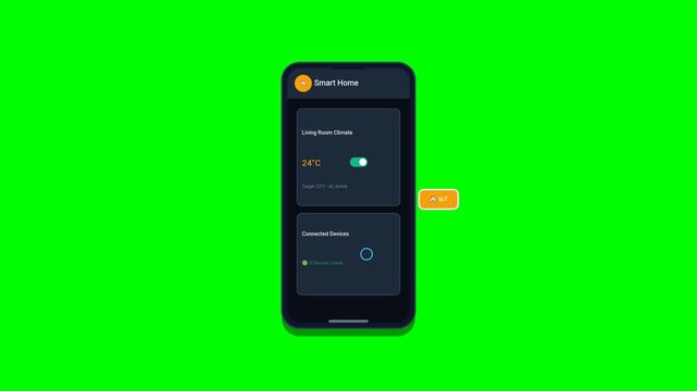 Smartphone showing smart home application control interface on chroma key green screen