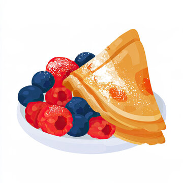 transparent flat vector illustration of french crepes with berries