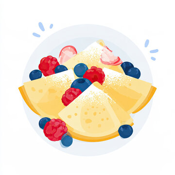transparent flat vector illustration of french crepes with berries