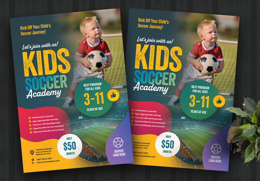 Kids Soccer Academy Sports Flyer Template Colour Green