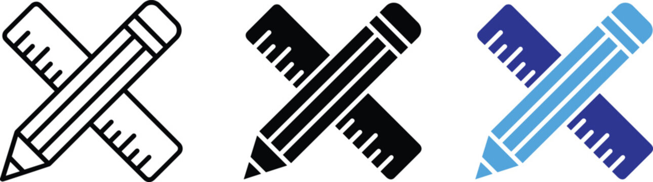 Pencil and ruler crossed icon set vector illustration for drafting and design tools