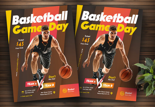 Basketball Game Day Sports Flyer Template Colour Orange