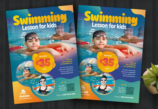 Swimming Lesson for Kids Flyer Template Colour Blue