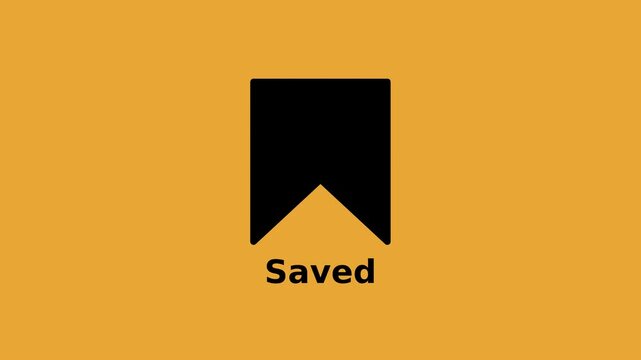 Animated bookmark icon changing from Save to Saved, app interface success notification, flat design motion graphics