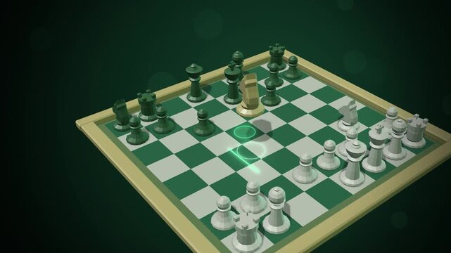 Green chess board with glowing knight jump seamless loop