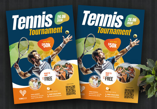 Tennis Tournament Competition Flyer Template Colour Blue