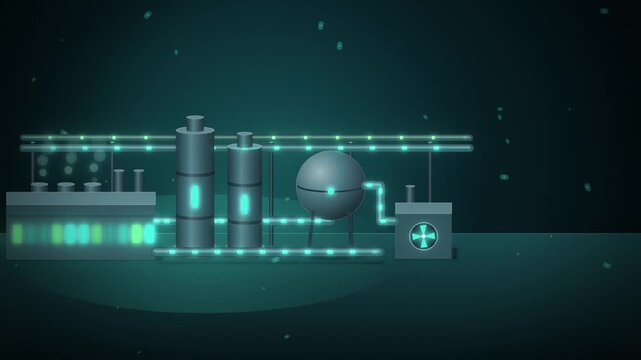 Green hydrogen plant with electrolyzer hall sphere and pipe rack