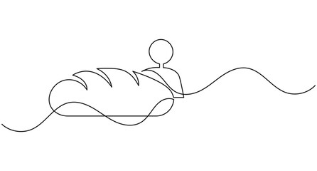 Obraz premium Bread with baker character continuous one line drawing minimalist bakery food outline editable stroke vector illustration