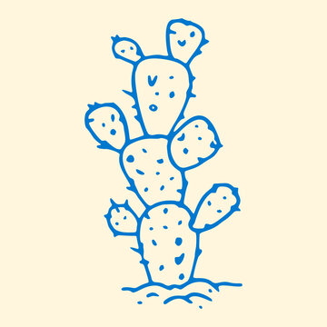 Hand Drawn Nopal Cactus Branch Vector, Desert Succulent Doodle Illustration