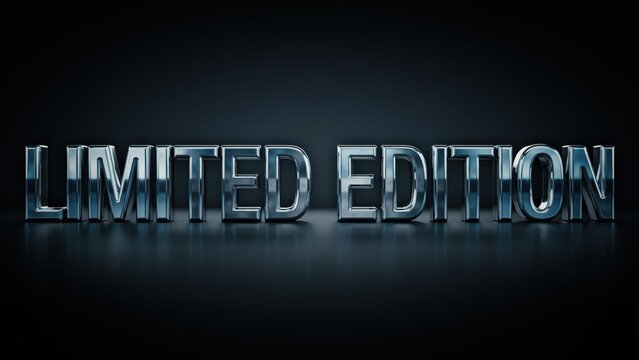 Shiny metallic 3D text saying LIMITED EDITION on a dark reflective surface. Exclusive offer concept for marketing.