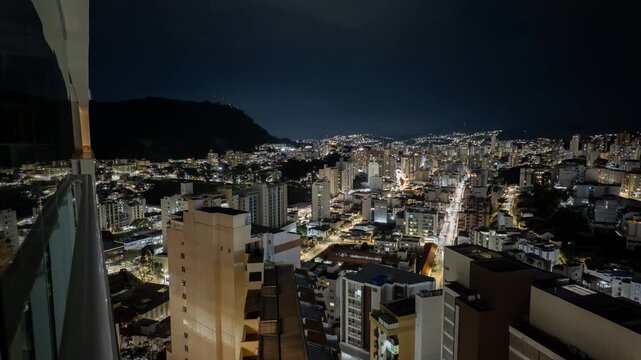 Frontal Night Timelapse Over Juiz de Fora Central Avenue