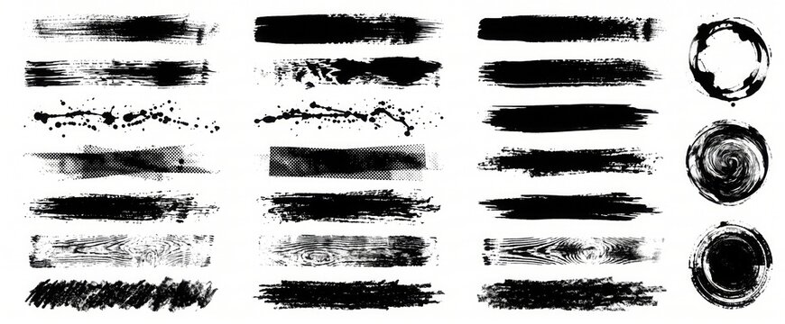 Collection of different ink paint brush strokes.  Grunge vector brush strokes. Brushes, lines, brush, strokes, grunge, dirty. Vector illustration
