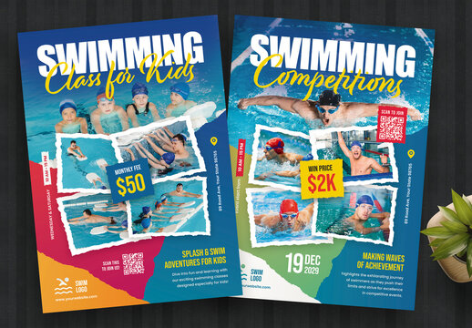 Swimming Competition Sports Flyer Template Colour Blue