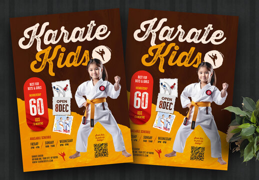 Kids Karate Academy Tournament Flyer Template Colour Orange