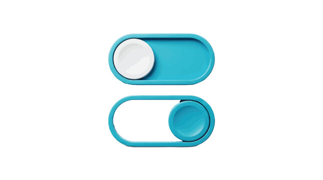 Bright blue and white plastic toggle switches featuring clean minimalist design against light backgrounds