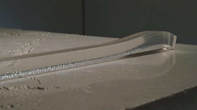 Progressing frames revealing acrylic rod curving on cracked slab, showing bubble trail