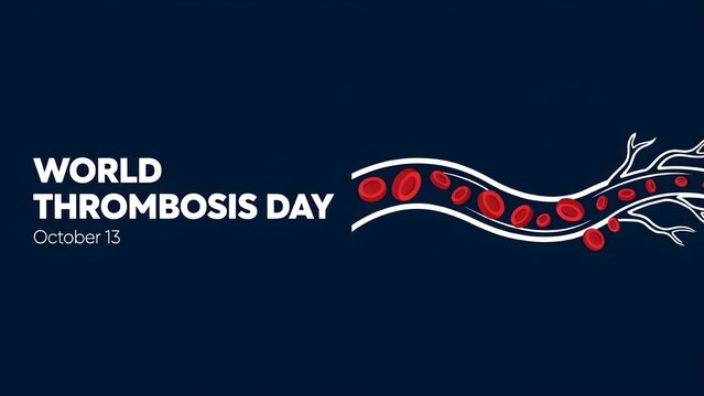World Thrombosis Day banner illustration depicting blood cells and vessel background, suitable for health awareness and medical education