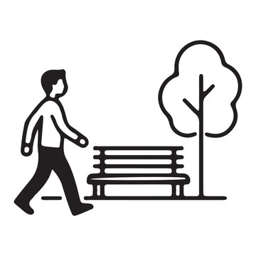 Man walking in a park black silhouette on a white background for outdoor recreation concepts