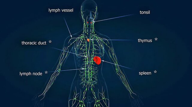 The human lymphatic system drains tissue fluid, absorbs fats, and supports immune defense against infection.