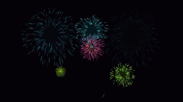 Vibrant abstract firework bursts with colorful lines and radial patterns.