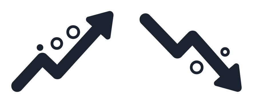 Upward and Downward Trend Arrows: A graphic representation showing two distinct trend arrows, one ascending and one descending, symbolizing market fluctuation and economic performance.