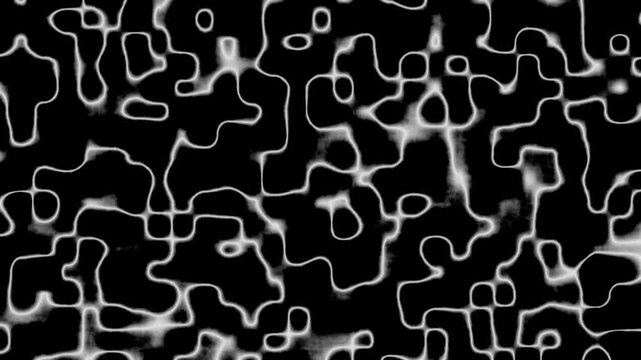 Abstract organic fluid motion background with glowing bioluminescent lines creating intricate patterns on black seamless loop.