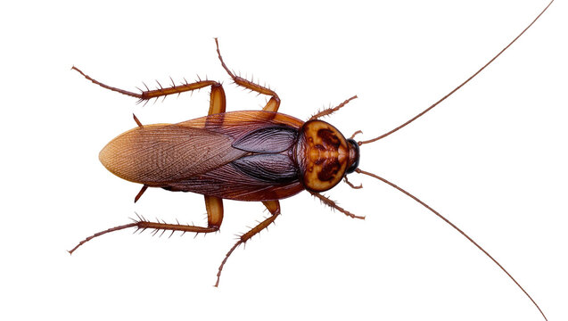 Brown cockroach with long antennae, isolated on transparent background