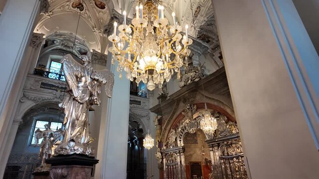 Luxurious Baroque Interior Of Historic Church In Mariazell In Slow Motion