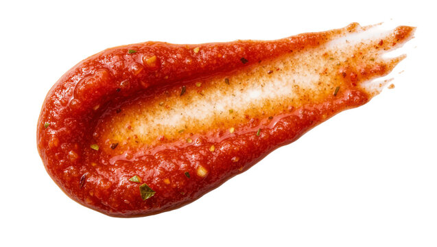 Thick red tomato sauce smear with herbs and spices, isolated on transparent background