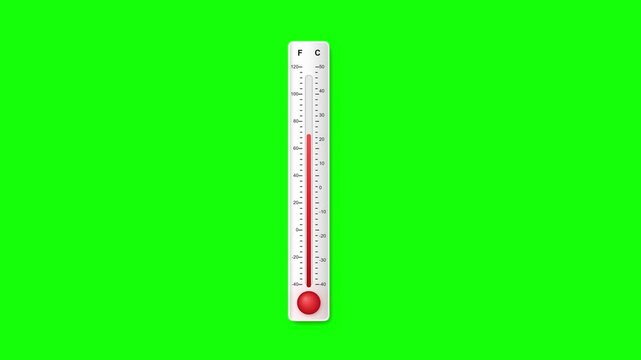Thermometer Temperature Gauge Rising and Falling Animation on Green Screen Chroma Key 4K