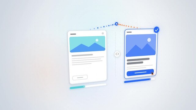Blue A/B test of two floating app screens with checkmark winner