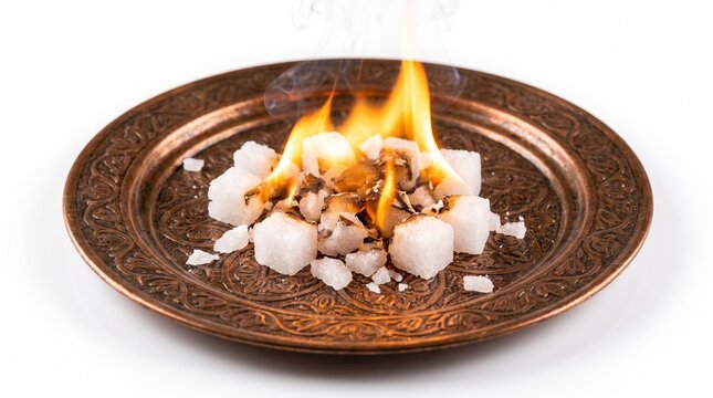 A vibrant and sacred hindu puja ceremony featuring a yajna with a blazing fire and offerings