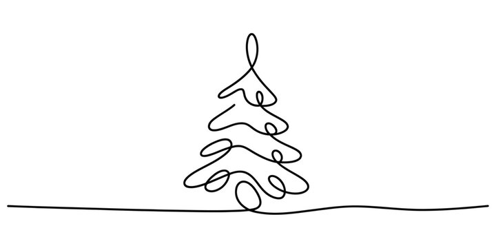 Minimalist continuous single line drawing of a simple evergreen christmas tree icon