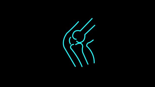 Neon Blue Line Art Animation of a Human Knee Joint Drawing on Black Background