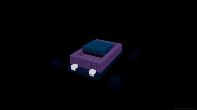 Abstract 3D object rotating and transforming with glowing elements on dark background