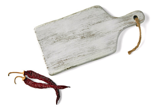 Rustic White Distressed Cutting Board with Red Peppers