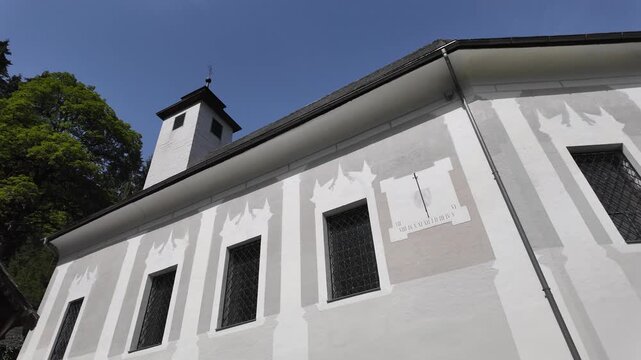 Peaceful facade of the traditional alpine church in Johnsbach, Austria
