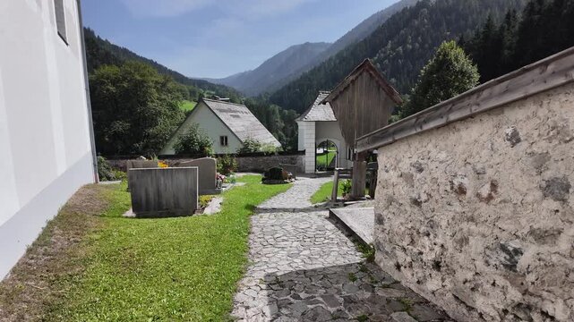 Majestic Ges&auml;use mountain view from the historic church yard in Johnsbach