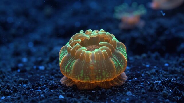 Macro timelapse of coral planula settling and metamorphosing into a polyp