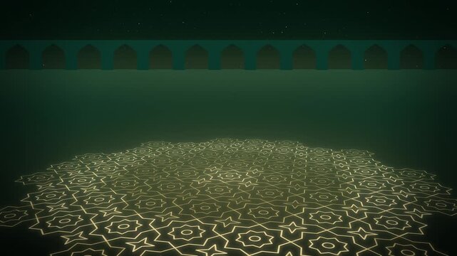 Gold eight-pointed star tiles glowing across a dark green floor