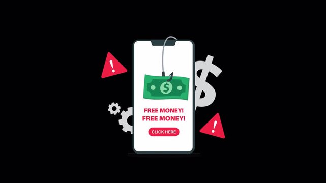 Smartphone Displaying Phishing Scam with Fake Money Offer - Transparent